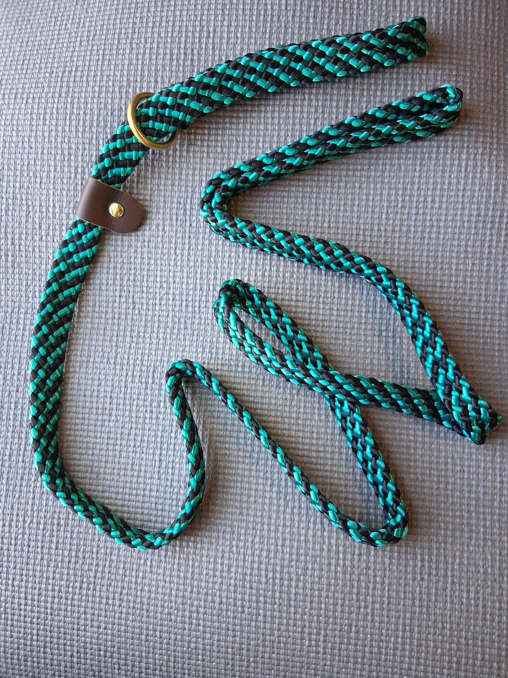 Braided Teal & Black Rope Dog Lead - Classic Slip Leash